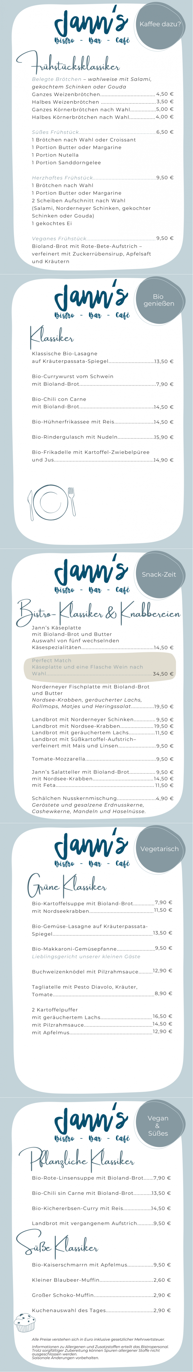 Speisekarte Jann's Bistro